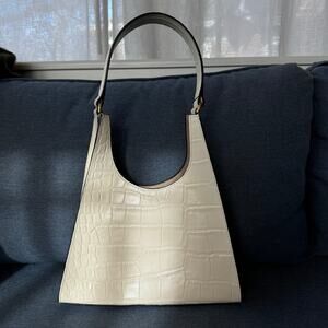STAUD Croc-Embossed Cream Crossbody Bag